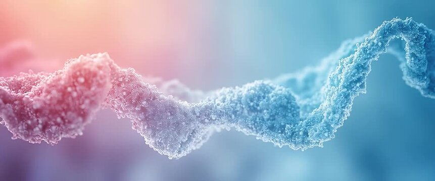 Cinematic close-up of shimmering pink particles gently floating over a textured blue surface, with a slow pan revealing a dreamy, abstract landscape as ethereal lights flicker in the background.