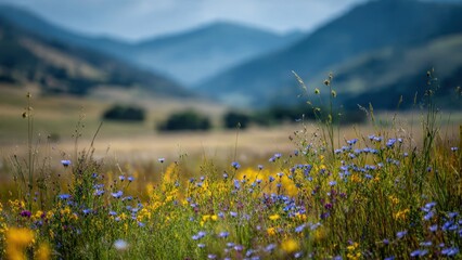 Wildflower Meadow with Mountain Backdrop