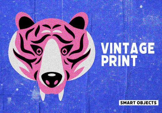 Halftone Textured Vintage Print Effect Mockup