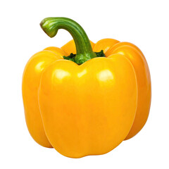 Isolated yellow bell pepper with green stem on transparent background, ripe and smooth