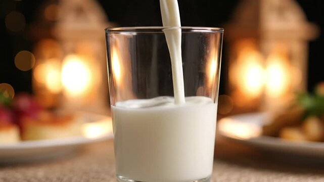 Fresh milk pouring into a glass, symbolizing healthy eating and a balanced dietary system. Essential for daily nutrition, strong bones, and energy. Perfect for health, breakfast, and family wellness..