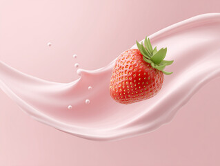 ピンク背景に広がるミルクといちごのスプラッシュ
