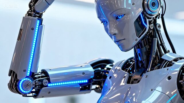 Futuristic humanoid robot with glowing blue lights