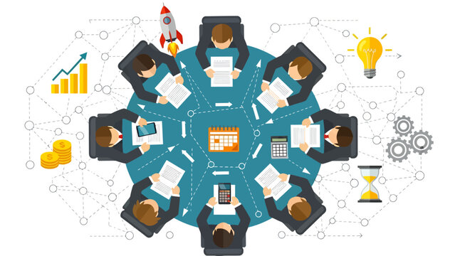 Global team roundtable in a modern office showcasing collaborative business planning and problem solving.