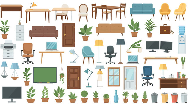 Eclectic collection of vintage and modern chairs and small furniture pieces in a bright showroom.