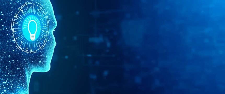 Futuristic digital brain with interconnected circuits pulses gently, as the camera slowly pans across a sleek, cybernetic landscape, creating a cinematic, technology-focused ambiance.