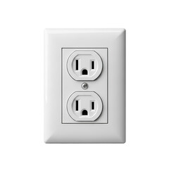 White wall electrical outlet front view, isolated on pure white background, high-resolution close-up, soft even lighting, no cable plugged in, clean and minimal design, perfect for safety.