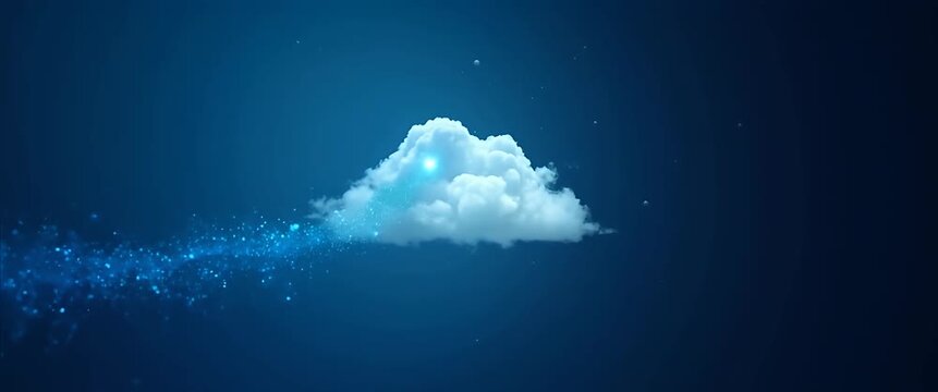 Cinematic cloud drifts gently as glowing particles dance around, with a slow pan capturing the ethereal, dreamlike atmosphere, perfect for digital innovation and technology themes.