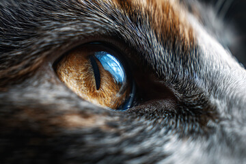 Extreme close up of cat eye with golden iris