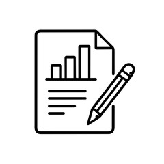 Minimal Thin Black Outline Monoline Vector Icon Of A Document Report With Pencil silhouette