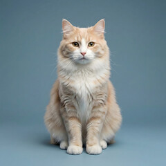 Obraz premium Fluffy Orange and White Cat Sitting on Blue Background