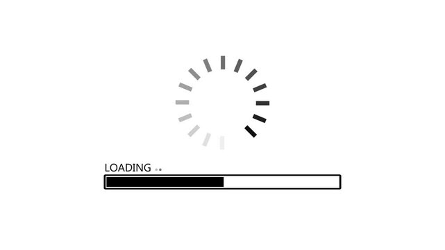 Loading wheel animation - Animated spinning load icon with alpha layer black background. Progress bar motion graphic and circle rotating loading icon. 4k video.