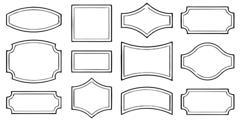 A set of various blank label and badge templates in a minimalist line art style