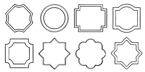 A set of nine unique geometric shapes with various symmetrical designs and outlines