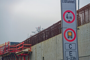 Elbtunnel Height Restriction Sign on A7 Motorway in Hamburg
