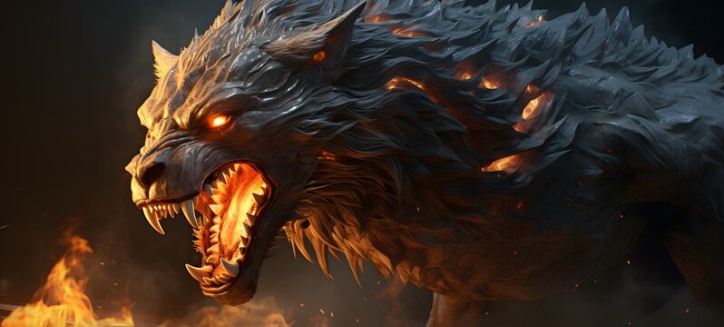 realistic photo of a glossy fenrir ifrit ,generative AI