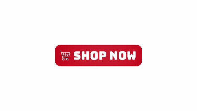 shop now red rectangular minimal clean retail sales promotion button animation, shop now text with cart animation.