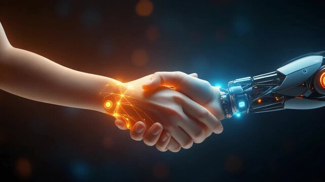 Futuristic Android Hand and Child Hand Gently Touching - Video