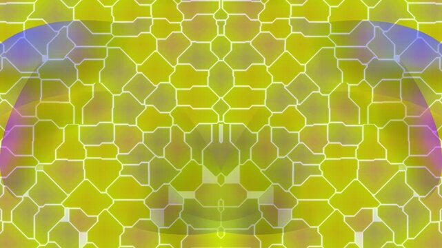 Vibrant hexagonal pattern fills the entire frame