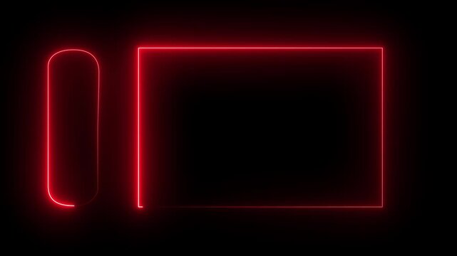 Glowing neon rectangle border frame line animation. Straight neon line animation on black background. 4k animation.