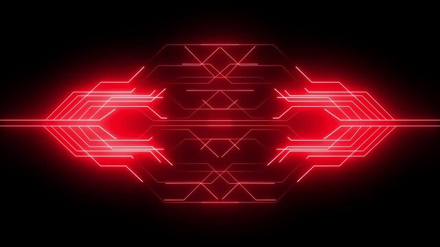 Networking chip icon futuristic neon circuit board animation on black background. Motion graphic digital futuristic technology.