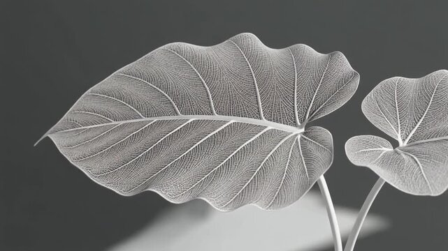 Elegant Black and White Tropical Leaves Botanical Nature Art Minimalist Plant Detail.