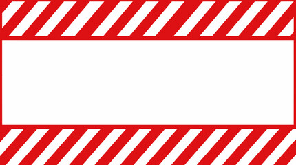 Fototapeta premium Red and white diagonal hazard warning stripes on top and bottom borders with large blank white rectangular space in the center, concept for safety notification, industrial warning and caution