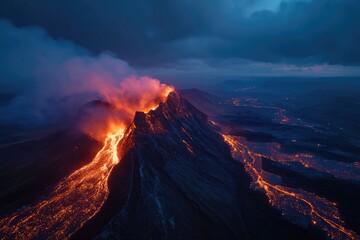 Fototapeta premium A volcanic eruption caused lava to flow down the hillside