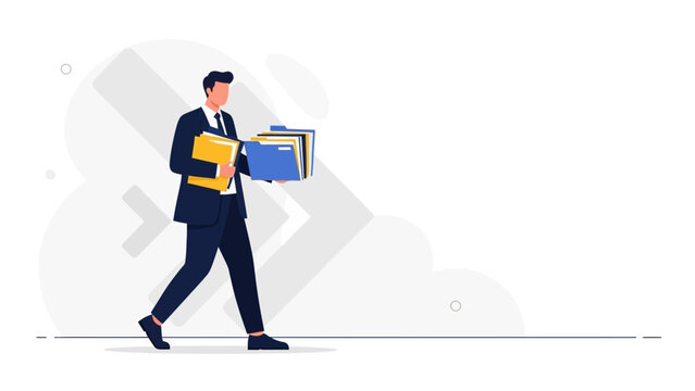 Businessman carrying folders, office work, business concept, leaving job