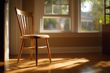 Fototapeta premium Tilted Chair Creating Visual Tension in an Empty Room with Natural Light