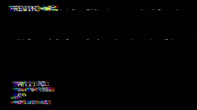 Analog VHS Rewind Glitch Overlay 4K Loop. Retro VCR Interface Display with Static Distortion and Timecode 4k video animation seamless loop