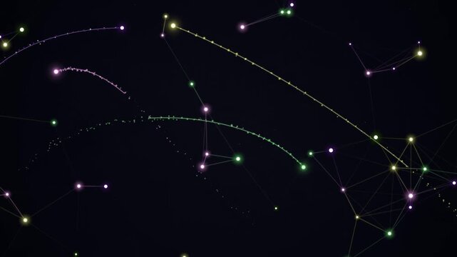 Abstract Network Mapping Visuals in Dynamic Light Trails and Connecting Dots