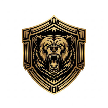 Luxury Gold Bear Shield Crest Emblem Logo