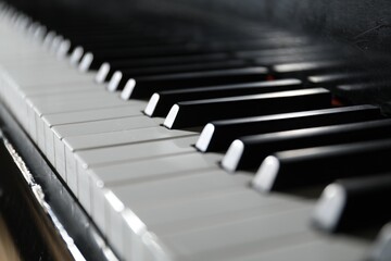Closeup view of piano keys. Musical instrument