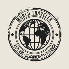 World Traveler Stamp: Globe, Explore, Discover, Experience