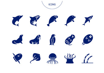 水族館の生き物　アイコン ピクトグラム　ベクター イラスト　セット © td