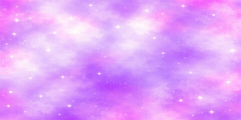 Obraz premium An abstract winter galaxy design featuring glowing purple and blue particles, festive holiday stars, and soft snow textures across a cosmic night sky background