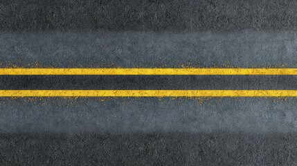 Aerial View of Black Asphalt Road with Double Yellow Lines on a Clear Day