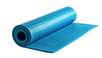Rolled blue foam mat, textured surface, photographed on a black background with soft lighting
