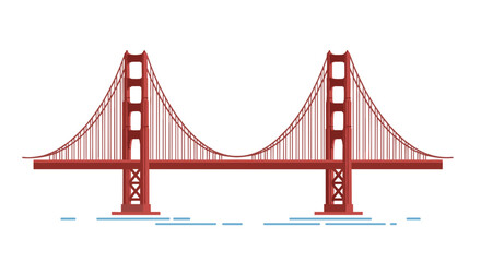 Golden Gate Bridge vector illustration with sea water. Flat design of San Francisco landmark over the bay. California travel attraction and famous architecture structure art.