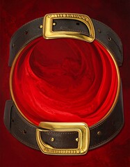 Black leather belt with gold buckles framing swirling red interior