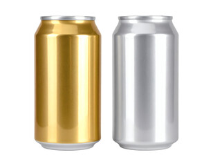 Two sleek metallic beverage containers one featuring a shiny golden finish and the other a bright silver aluminum appearance&nbsp;&nbsp;