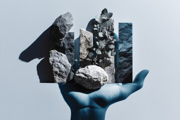 abstract art hand holding stone