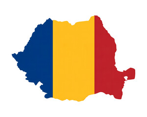 Obraz premium Romania map outline filled with the flag colors, showcasing national pride and cultural identity for travel and patriotic themes