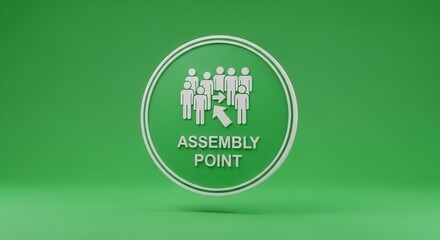 Assembly Point Sign, Gathering Location, Green Circle, Emergency Meeting Place, Safe Area