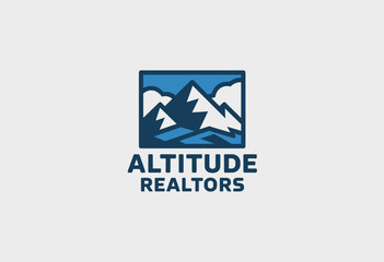 Modern Logo Design for Altitude Realtors Featuring Majestic Mountains in Cool Blue Tones