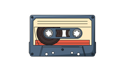 Obraz premium Retro audio cassette tape in a dark blue shell with a cream label and red details, evoking nostalgia for eighties and nineties music culture.