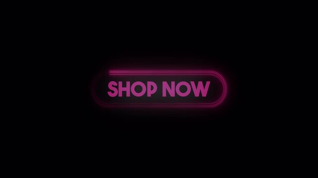Shop now neon text animation on dark background.