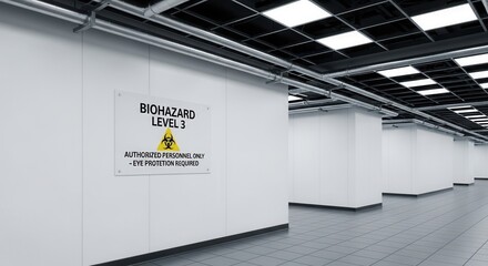 Biohazard Level 3 Signage in a Sterile Modern Laboratory Environment