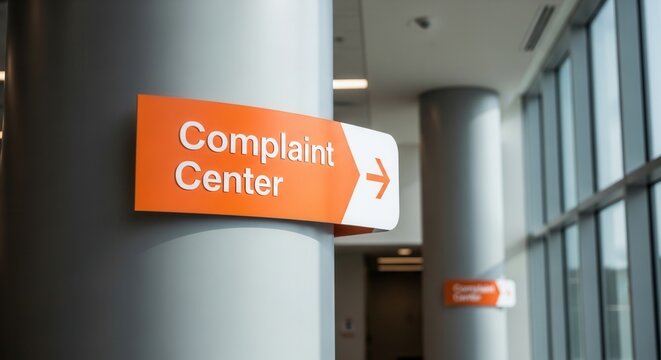 Complaint Center Directional Signage In Corporate Environment For Customer Service
